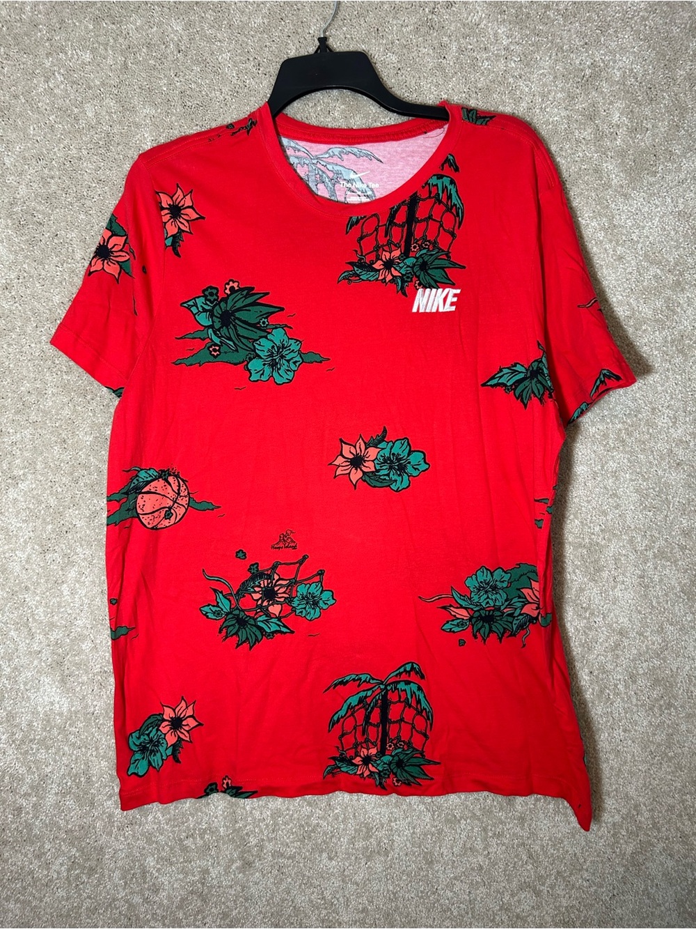 Nike Men’s Red Short-Sleeve Floral Graphic Tee